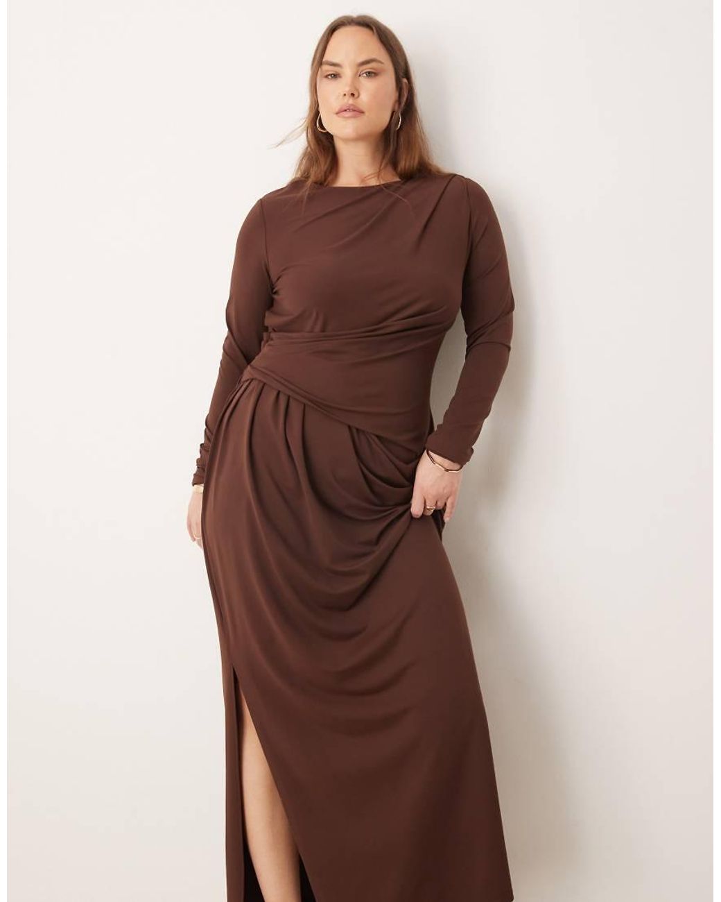 ASOS Brown Asos Design Curve Drape Maxi Dress