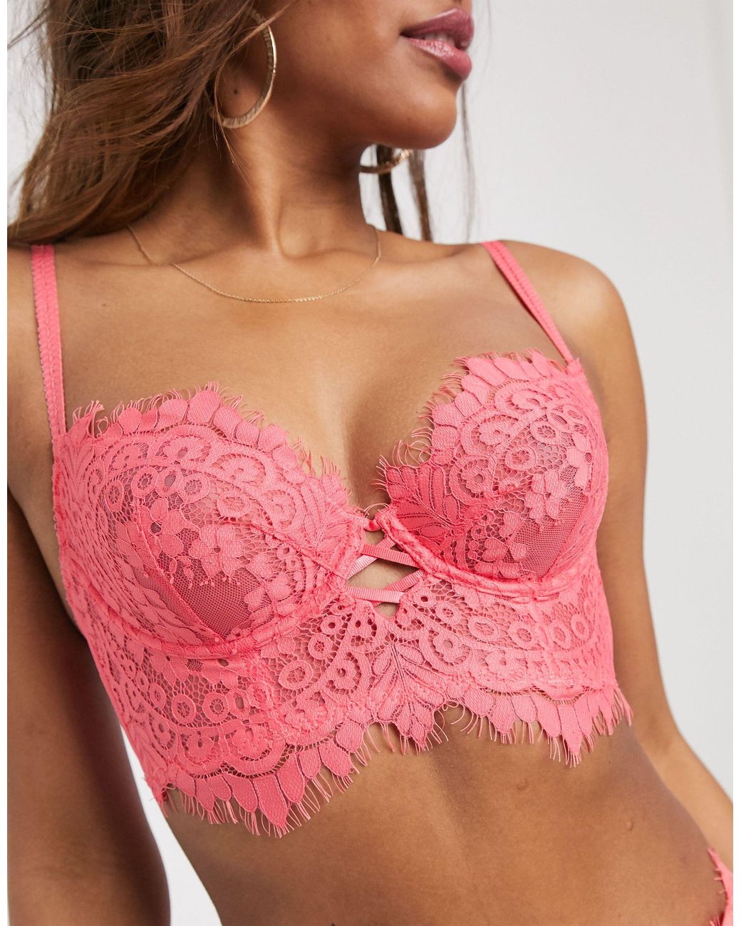 Ann Summers Fearless Longline Lace Non Padded Bra in Pink - Lyst