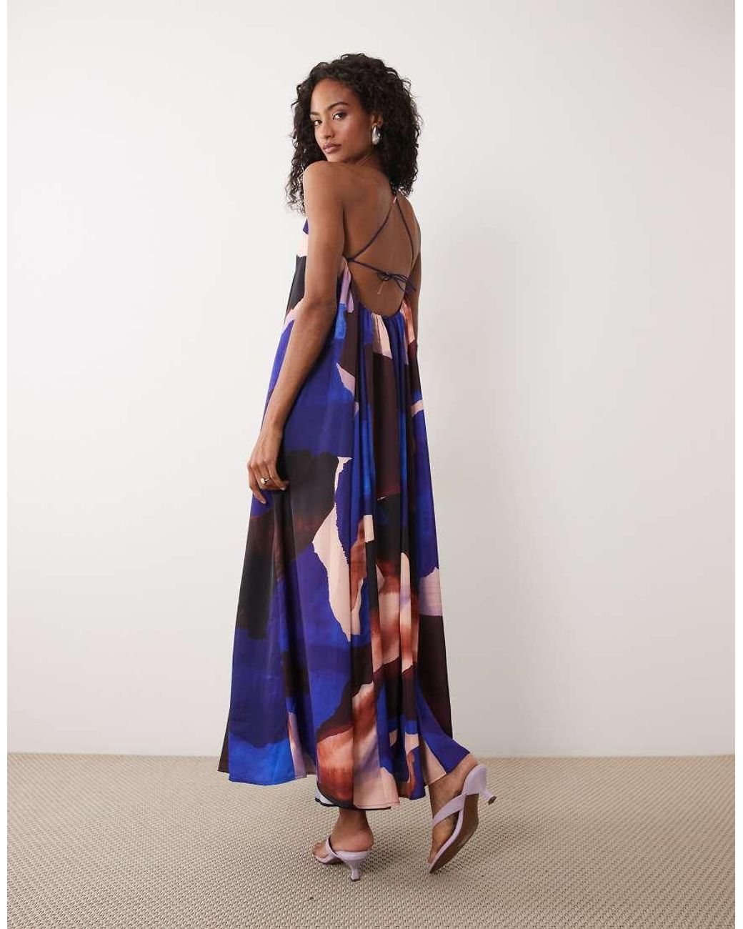 ASOS Blue Trapeze Scoop Neck Full Hem Maxi Dress With Bead Detail Back