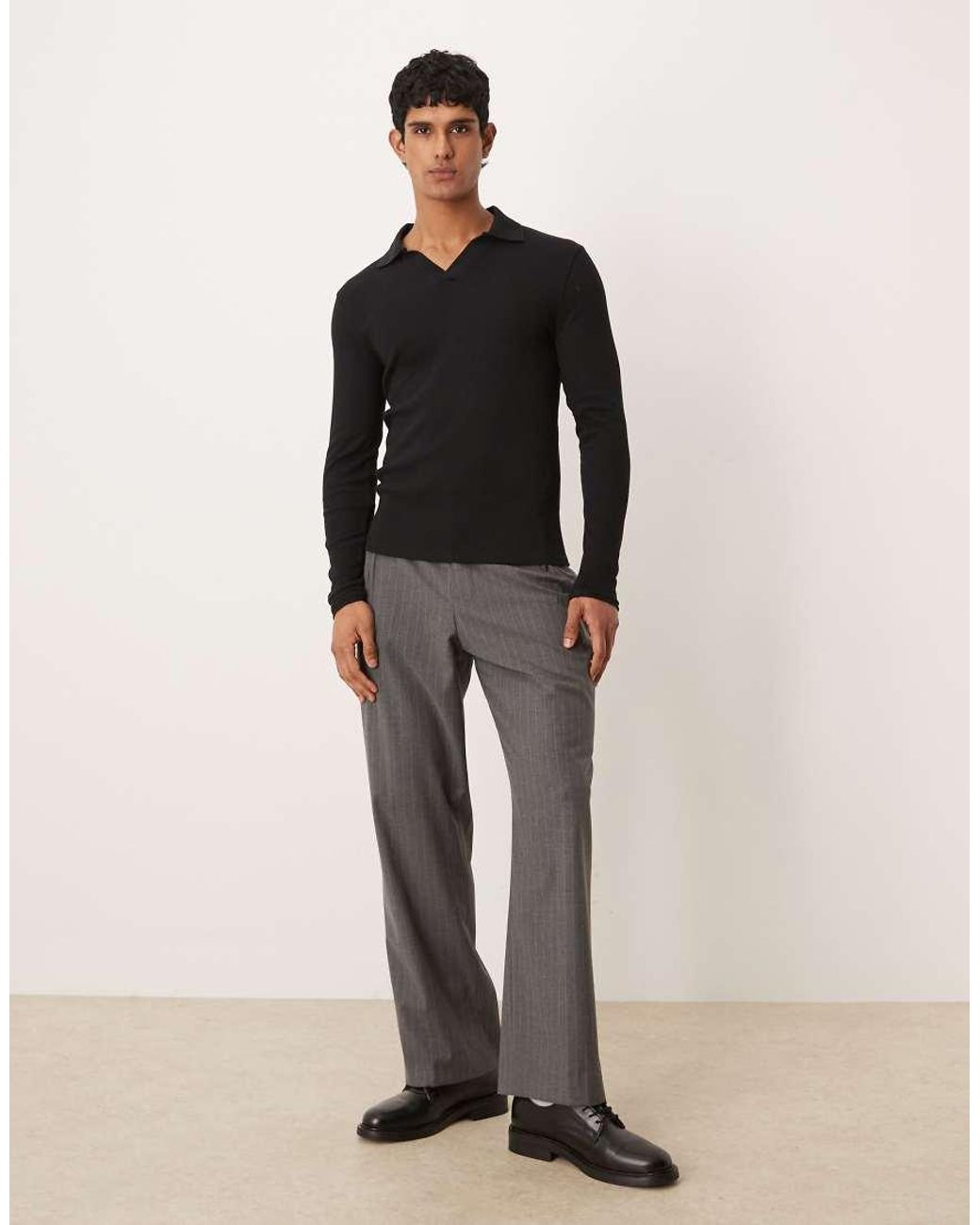 ASOS Black Muscle Fit Long Sleeve Polo for men