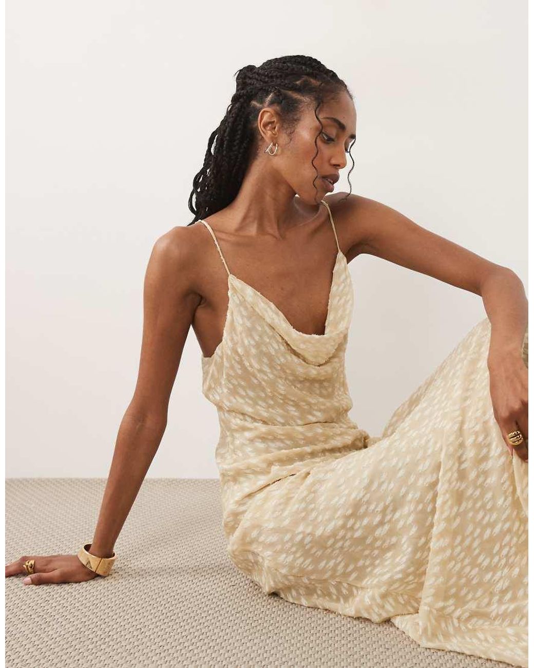 Mango Natural Textured Cowl Neck Maxi Dress