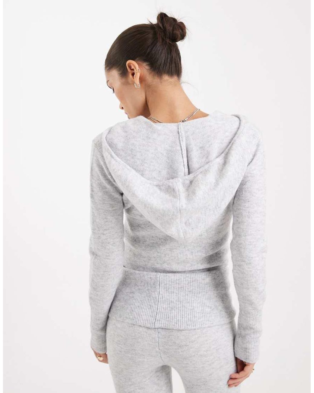 Pieces White Shrunken Knitted Hoodie Co-Ord