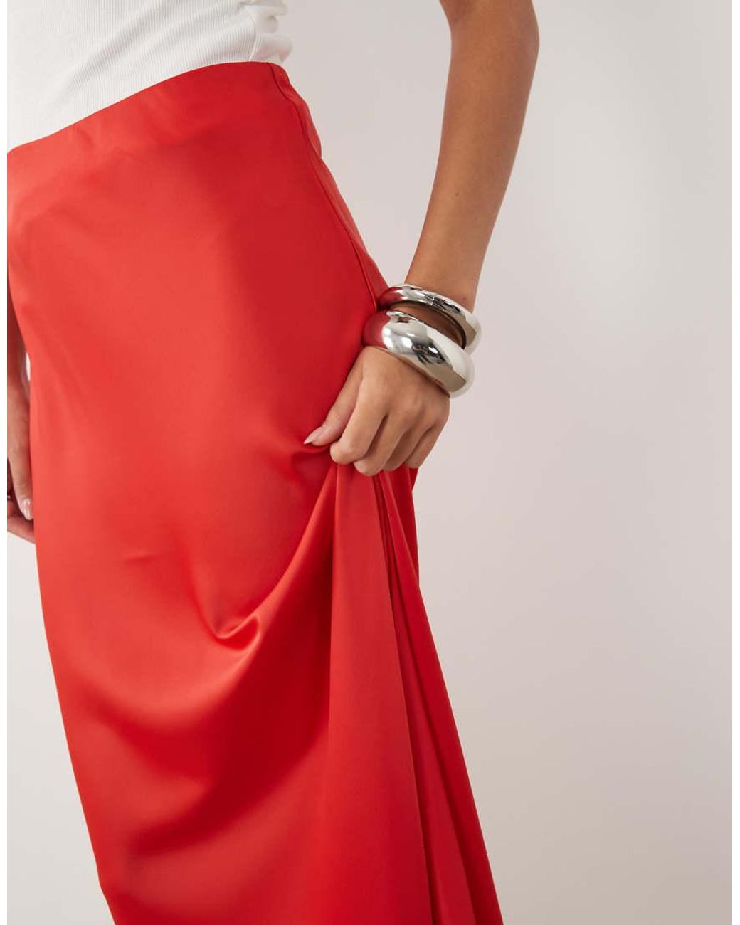 Y.A.S Red Satin Midi Skirt