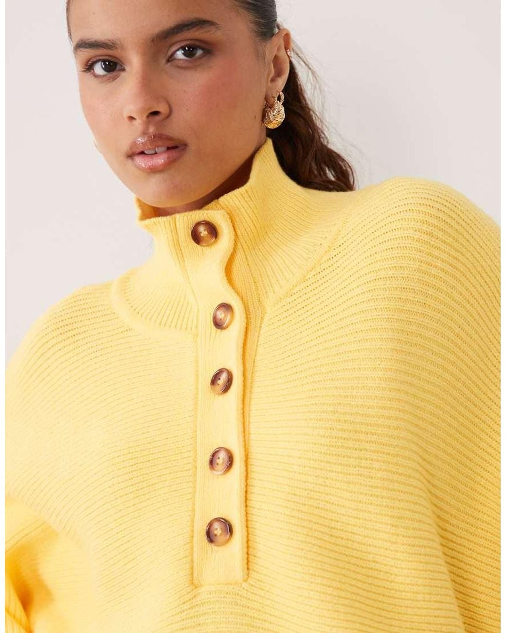 ASOS Yellow Structured Ribbed Nipped Waist Funnel Neck Sweater