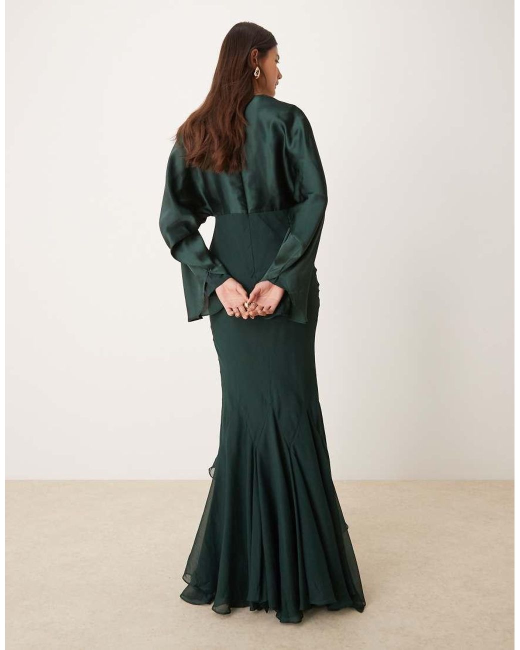 ASOS Cape Sleeve Godet Maxi Dress in Green