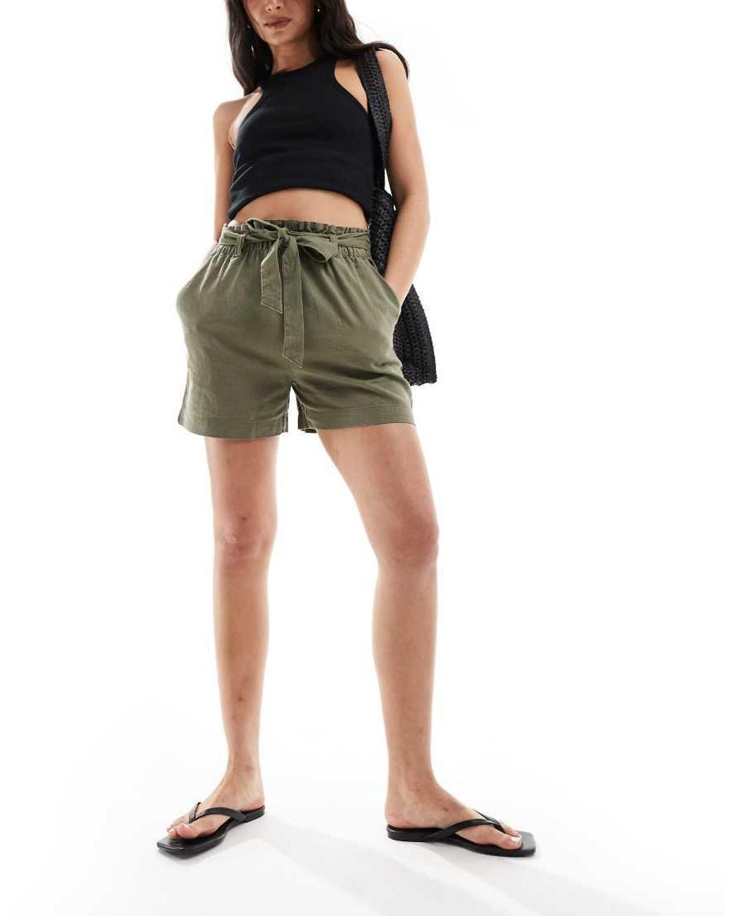 Jdy Green Tie Waist Linen Mix Shorts Co-Ord