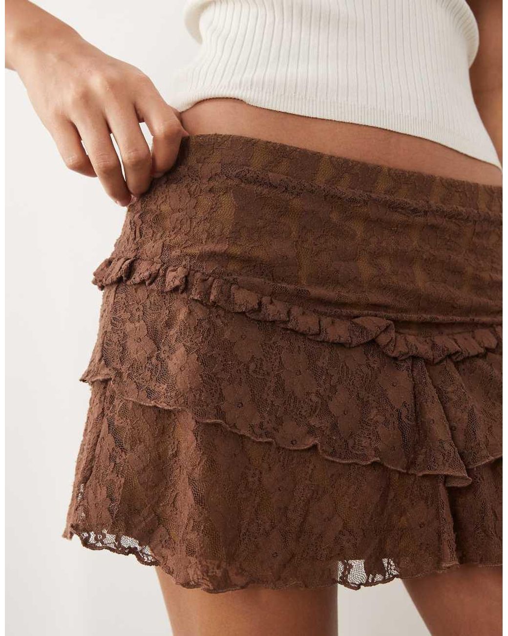 The Frolic Natural Exclusive Lace Tiered Frill Detail Mini Skirt