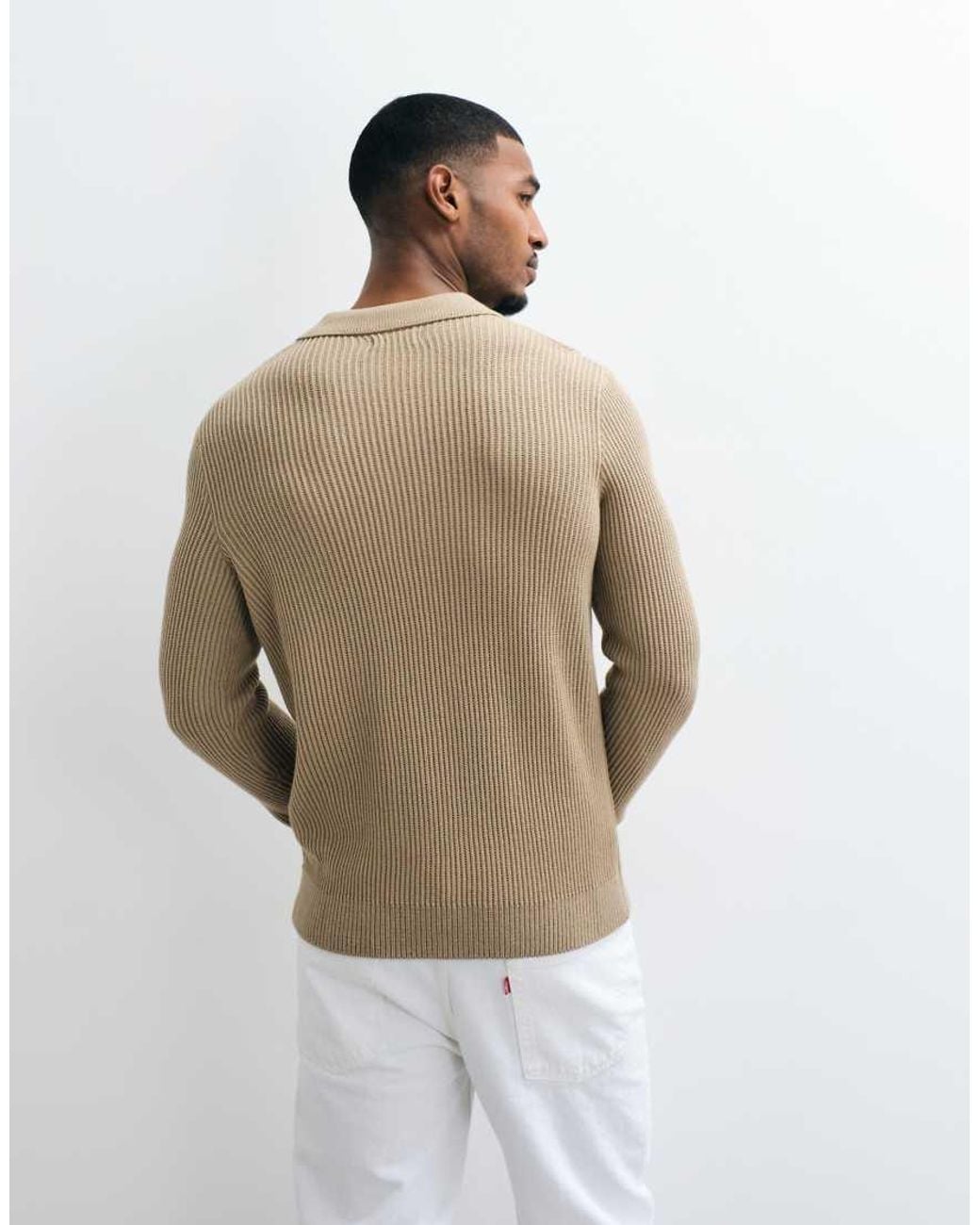 Jack & Jones Natural Fine Rib Polo Jumper for men