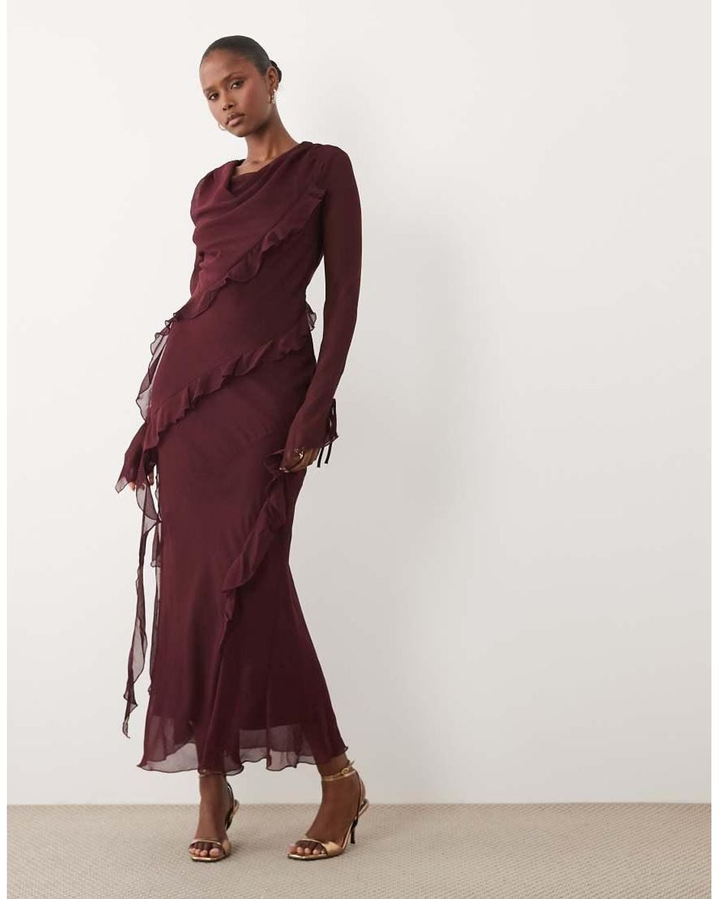 DASKA Purple Chiffon Ruffle Maxi Dress