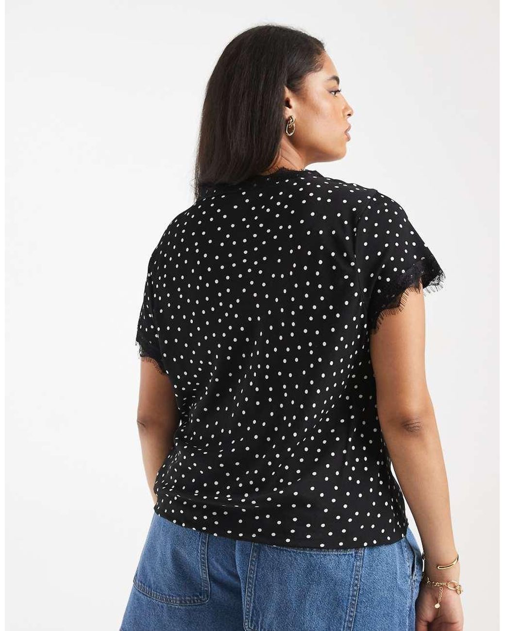 ASOS Black Asos Design Curve Lace Trim Tea Blouse