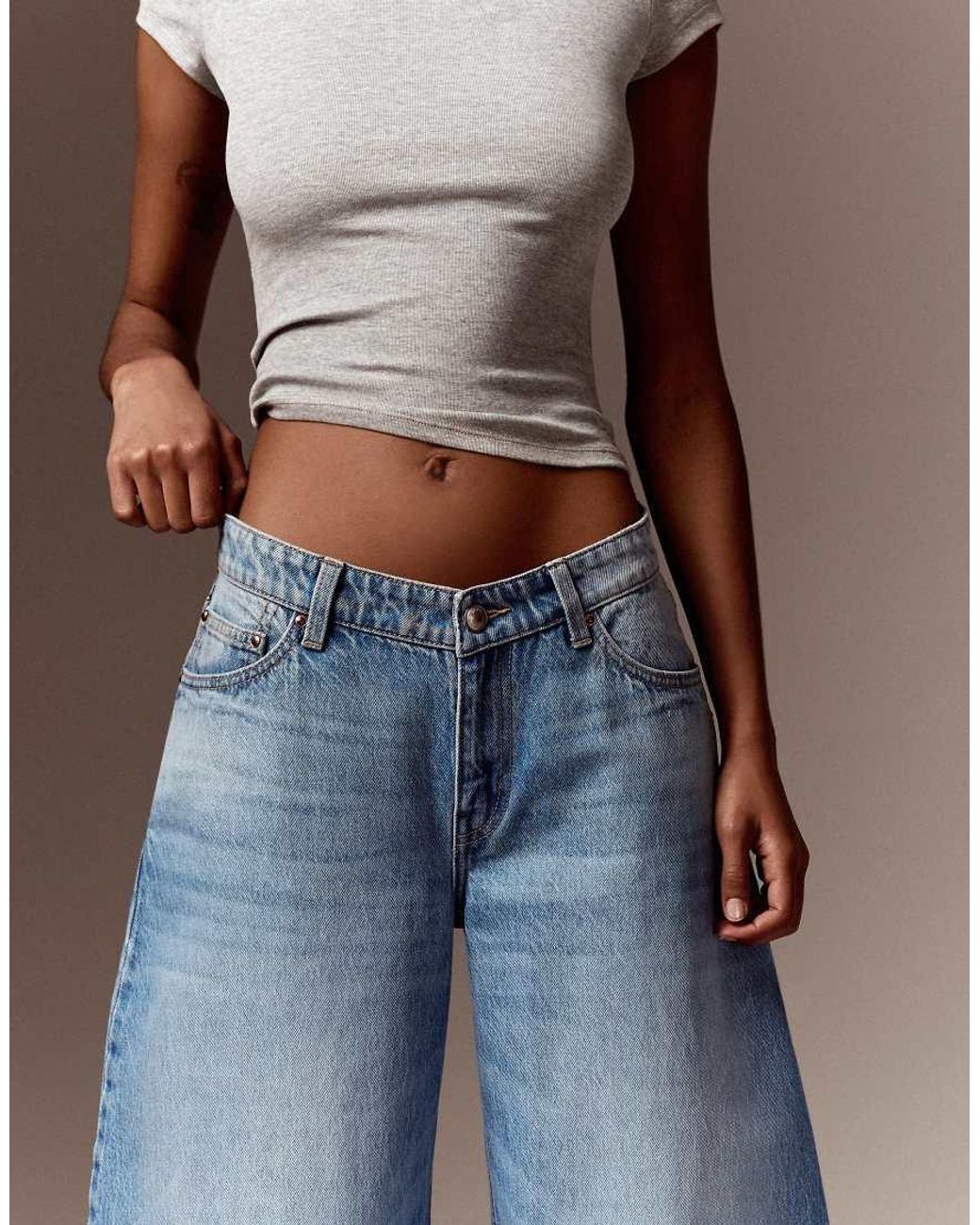 Bershka Blue Petite High-Waist Barrel Jeans