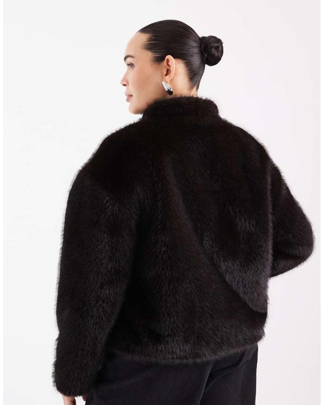 ASOS Black Asos Design Curve Zip Through Faux Fur Bomber Jacket