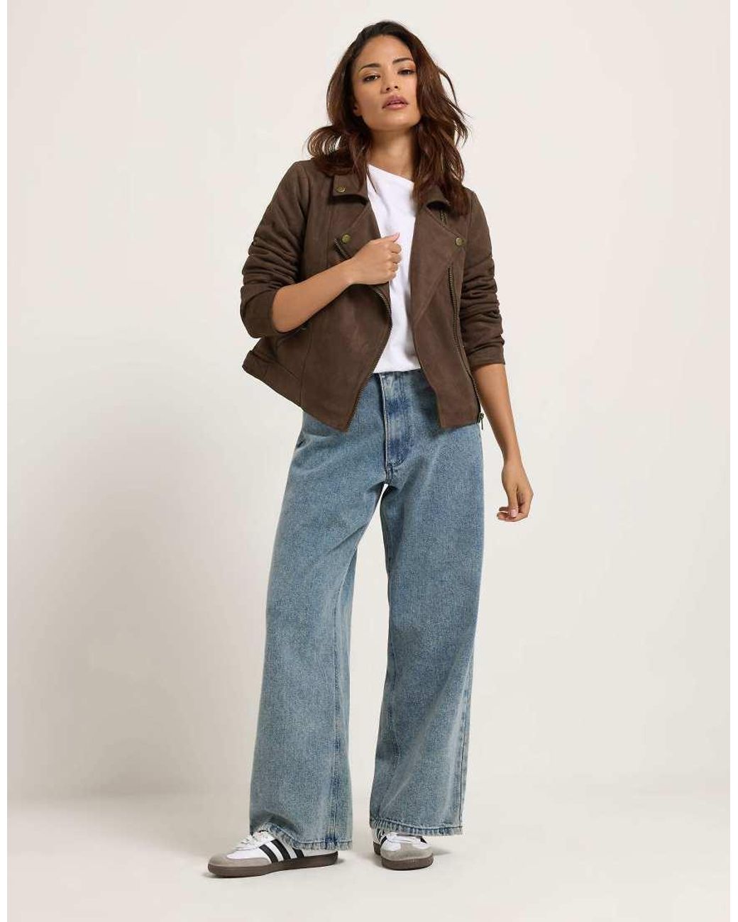 PixieGirl Brown Petite Faux Suede Biker Jacket