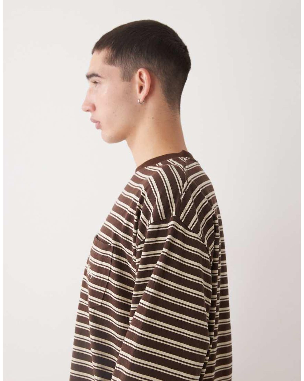 Xlarge Brown Long Sleeve Logo Pocket T-shirt for men