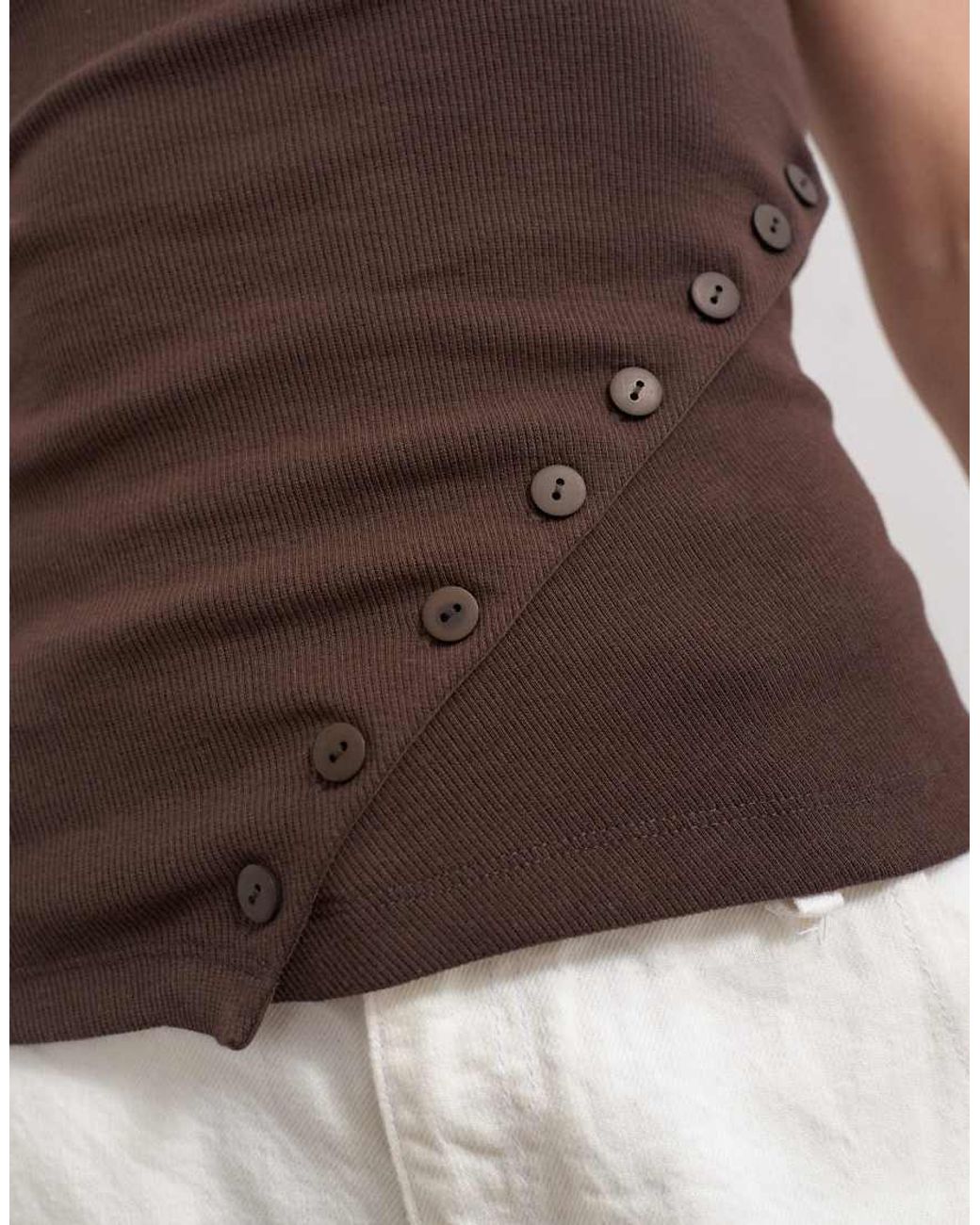 TOPSHOP Brown Bandeau Button Detail Top