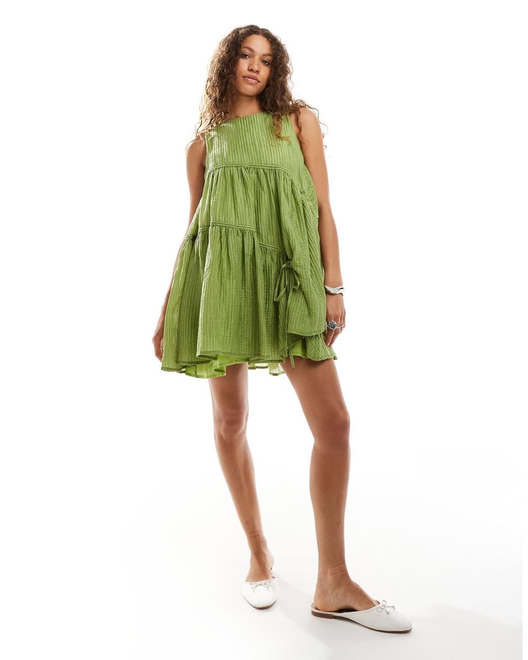 Ghospell Drawstring Mini Dress in Green | Lyst