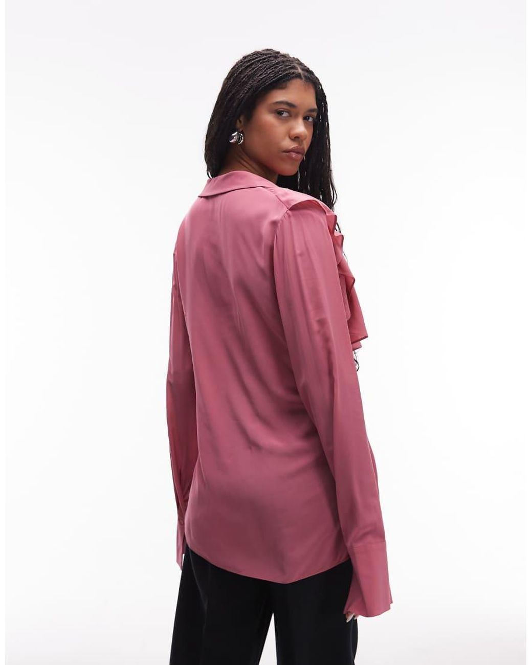 & Other Stories Red Semi Sheer Boho Blouse With Asymmetric Ruffle