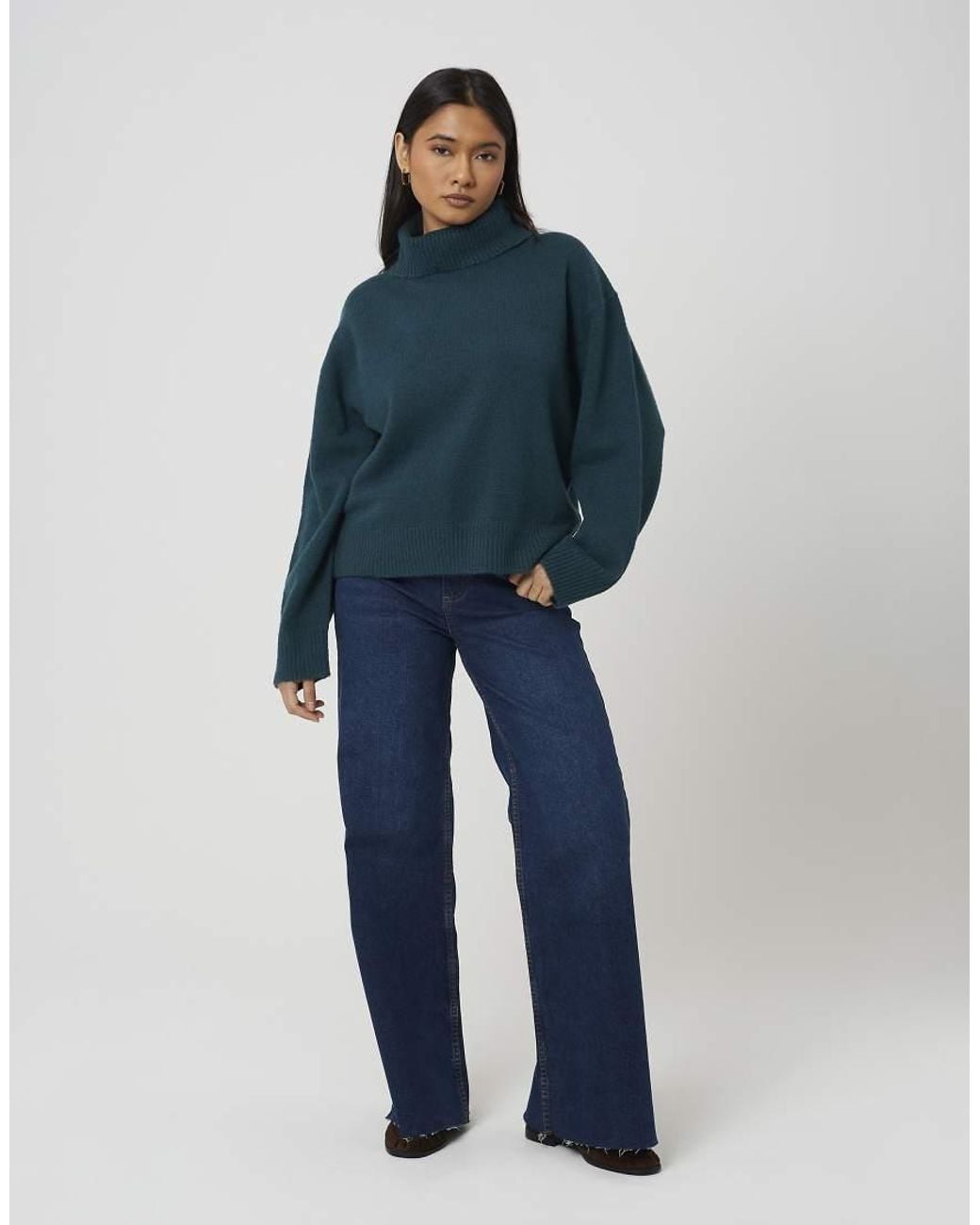 Brave Soul Blue Loose Fit Roll Neck Knitted Jumper