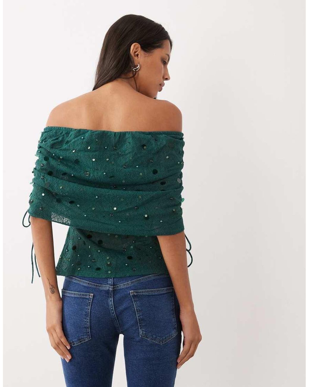 ASOS Blue Crochet Bardot Top With Embellishment
