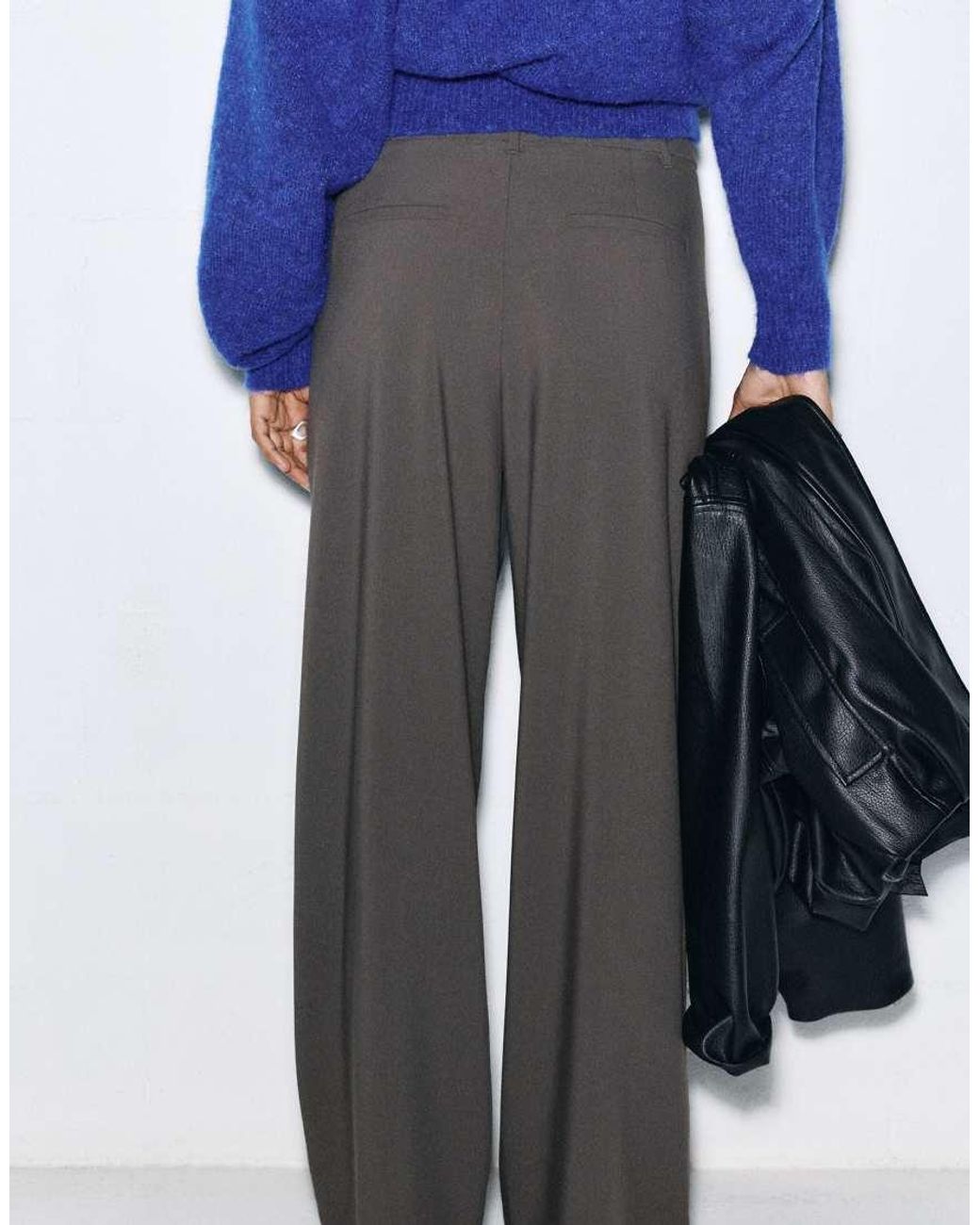 Pull&Bear Gray Wide Leg Tailored Darted Trousers