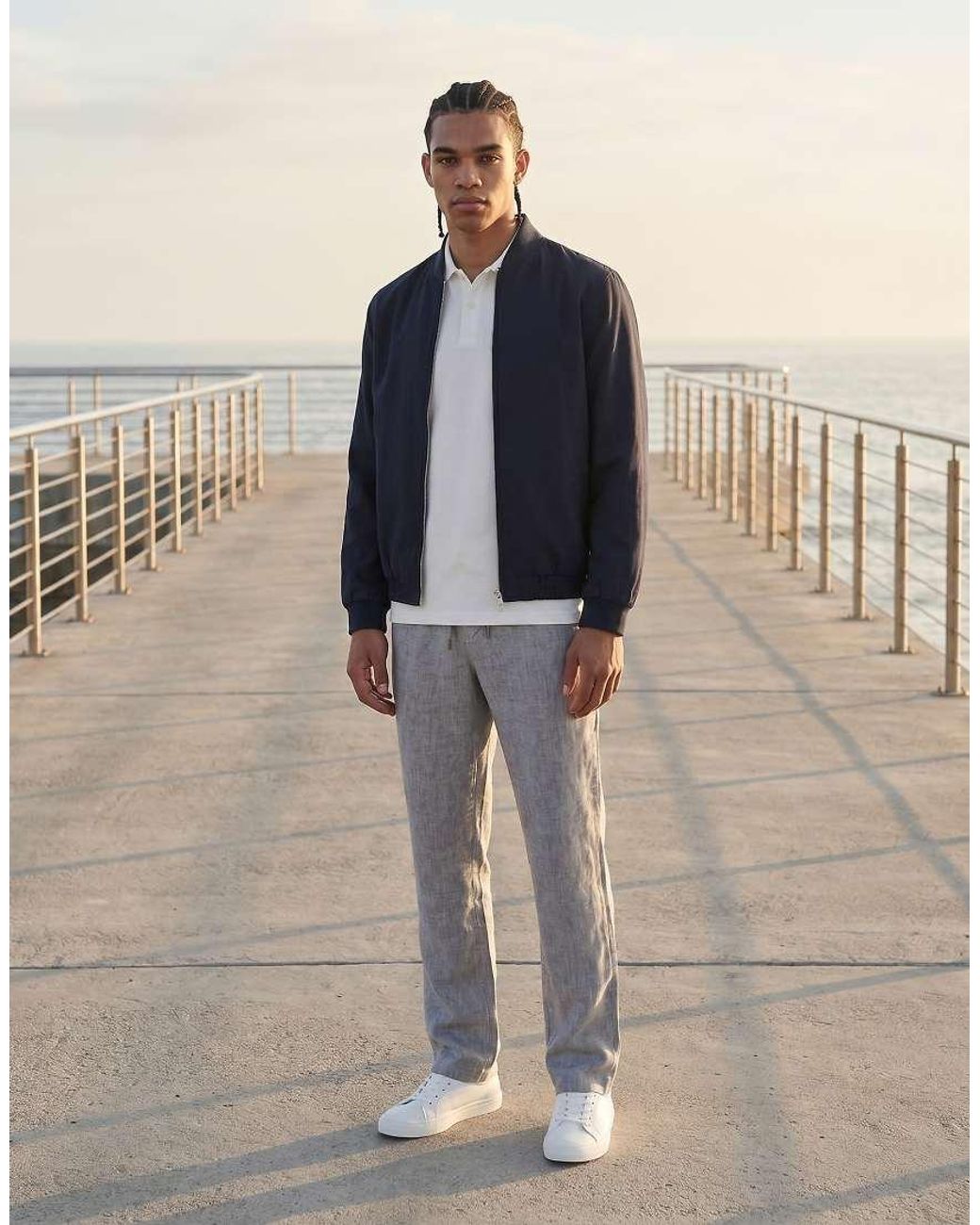 Jack & Jones Gray Wide Fit Drawstring Herringbone Chino for men