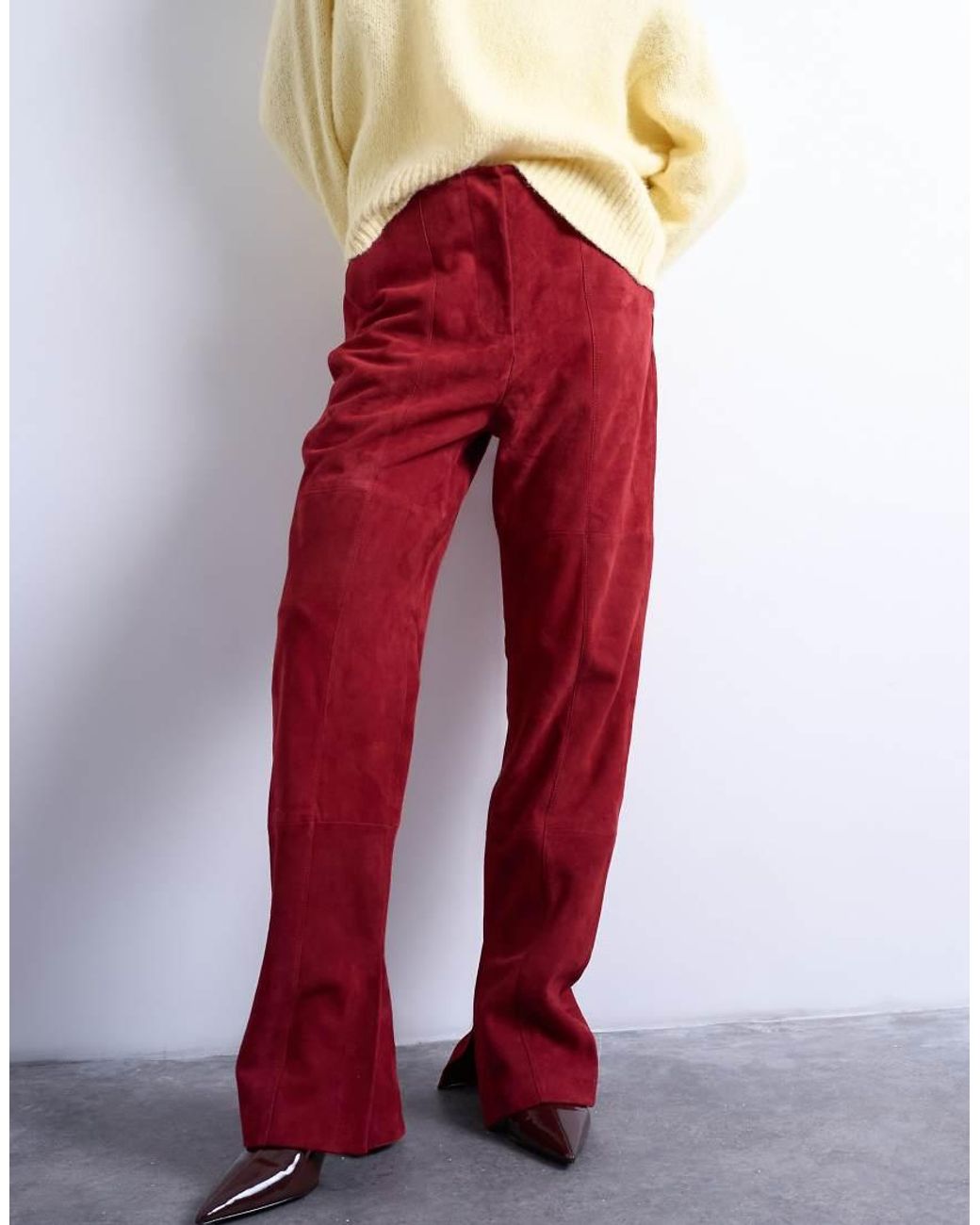 TOPSHOP White Co Ord Real Suede Flare Trousers
