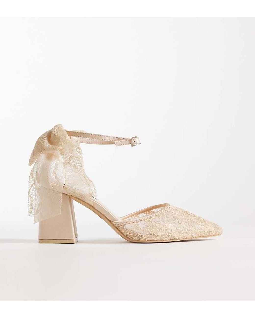 Be Mine Wide Fit Natural Be Mine Bridal Wide Fit Reema Block Heeled Shoes With Bow Detail