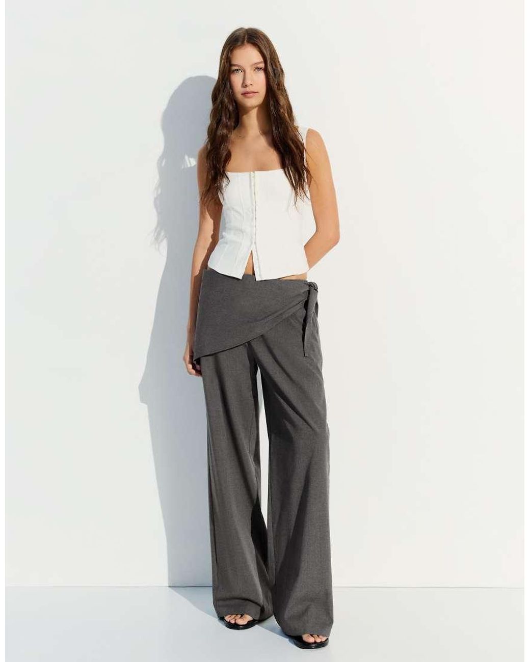 Bershka Gray Tailored Fit Scarf Trousers