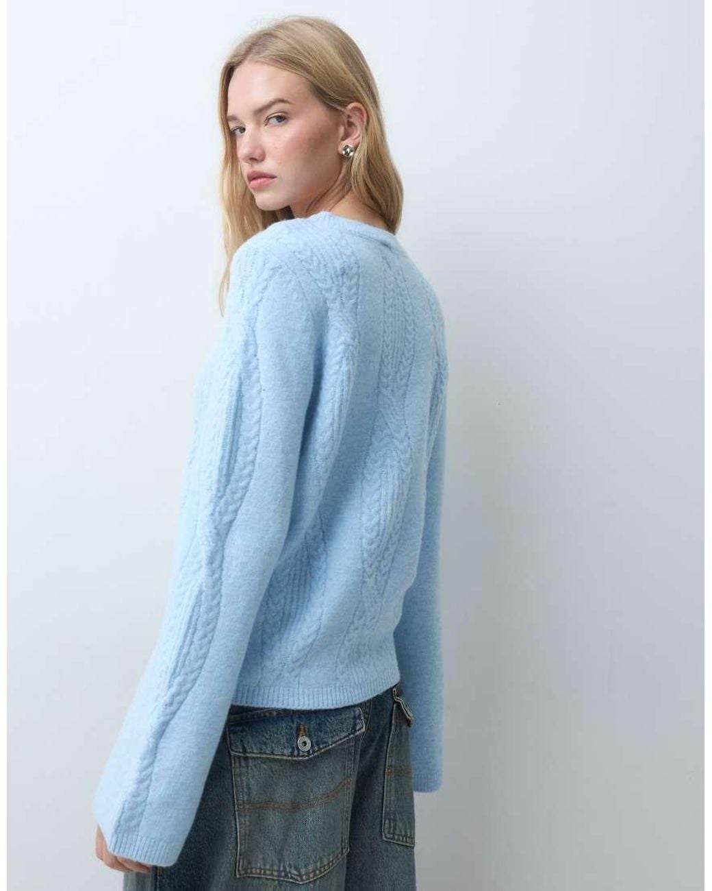 Pieces Blue Cable Knit Oversized Jumper