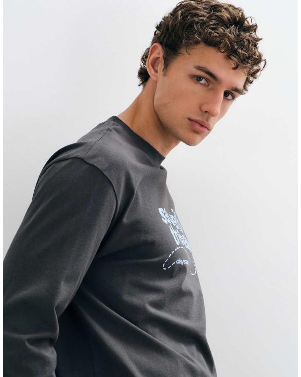 ASOS Gray Relaxed Long Sleeve T-shirt With Text Print for men