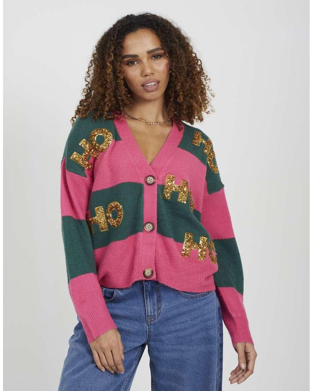 Brave Soul Red Striped Sequin Appliqué Christmas Cardigan
