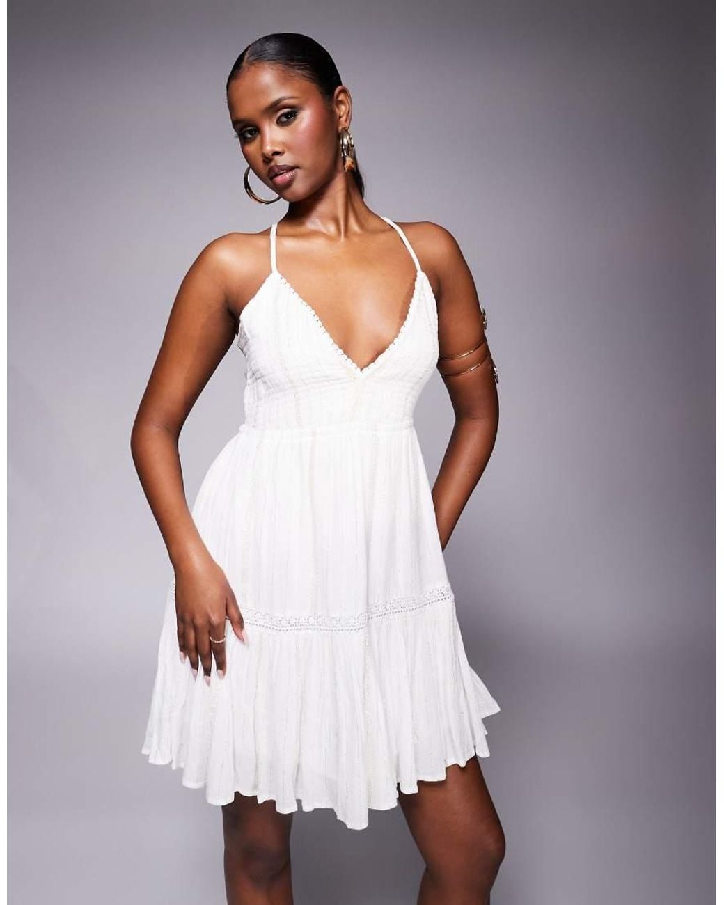 river island white beach dress River Island White Shirred Summer Mini Dress Review