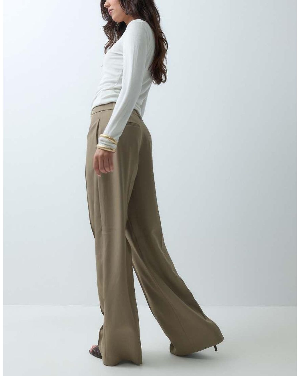 Gina Tricot Gray Pin Tuck Wide Leg Trousers