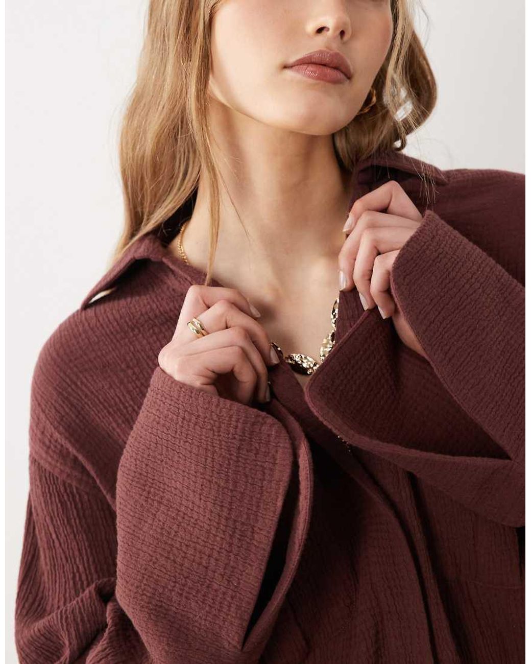 ASOS Brown Double Cloth Mini Shirt Dress With Wide Cuffs And Oversized Pockets