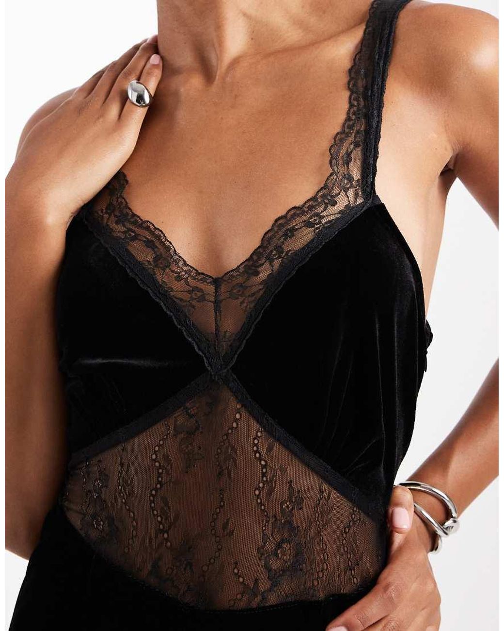 Never Fully Dressed Black Velvet Lace Insert Maxi Dress