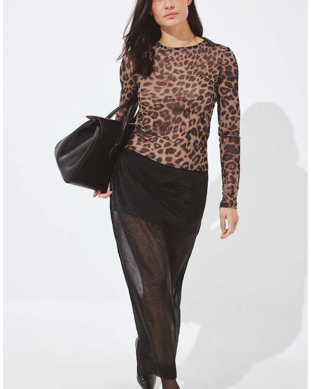NA-KD Brown Round Neck Fitted Mesh Top