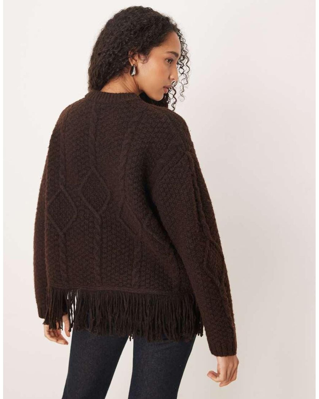 ASOS Black Cable Knit Crew Neck Fringed Sweater