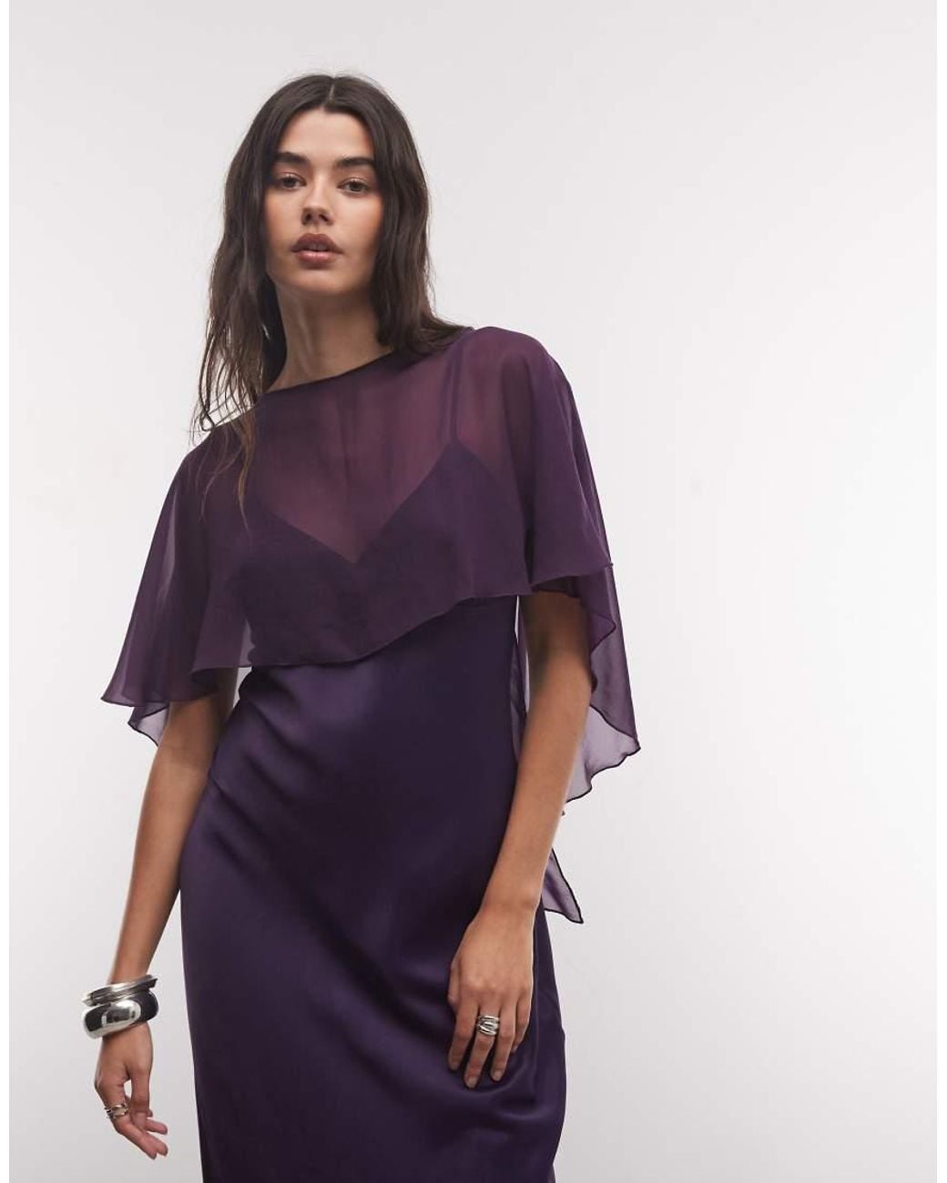 ASOS Purple Satin Cape Layer Maxi Dress