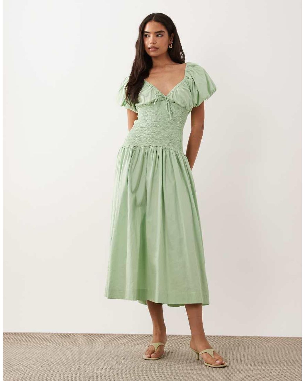 Muse Assembly Jane Shirred Puff Sleeve Midaxi Dress-green