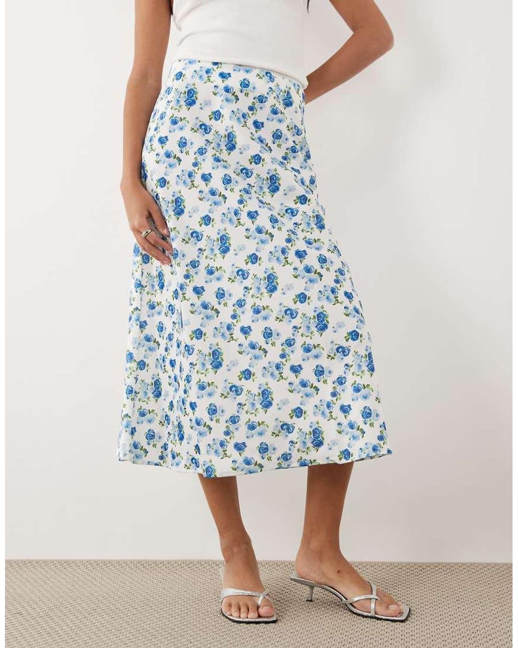 Y.A.S Blue Satin Midi Skirt