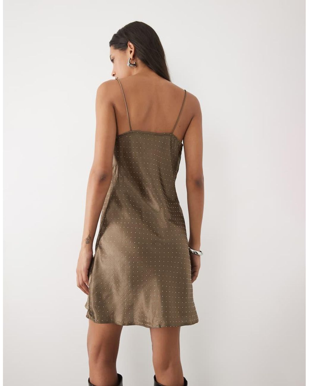 New Look Brown Hotfix Cowl Neck Mini Dress