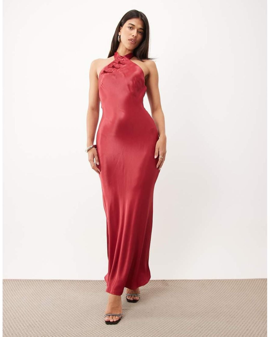 ASOS Red Mandarin Wrap Neck Maxi Dress