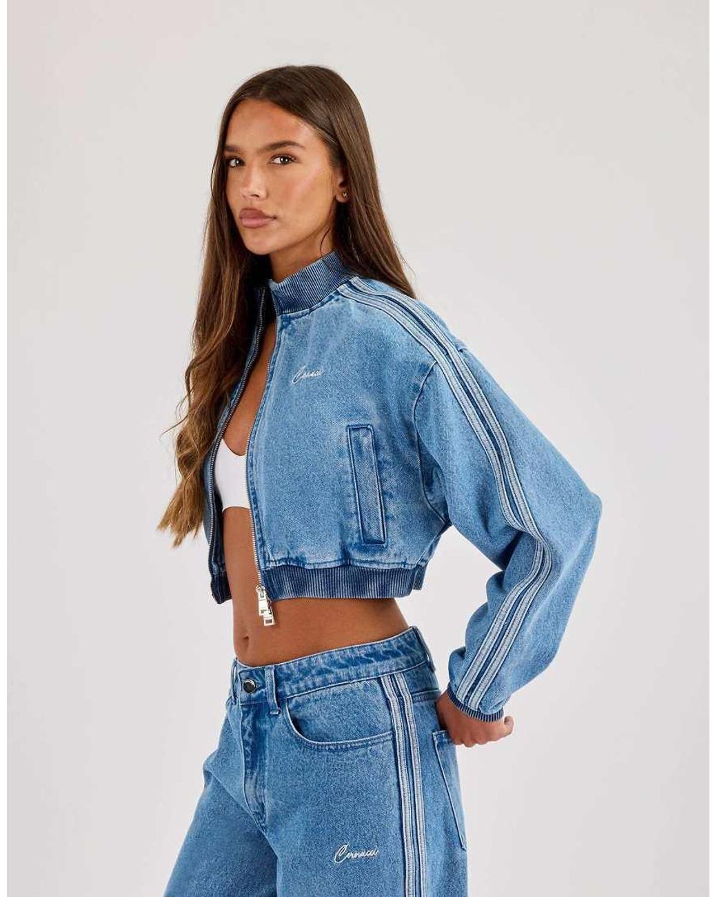 CERNUCCI Blue Denim Taping Bomber Jacket