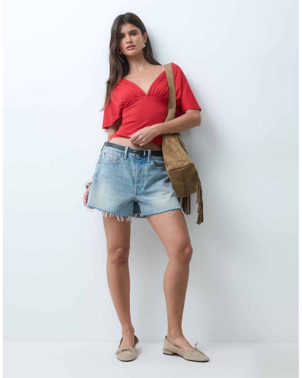 ASOS Red Polyamide Plunge Sleeveless Tie Back Cinch Top