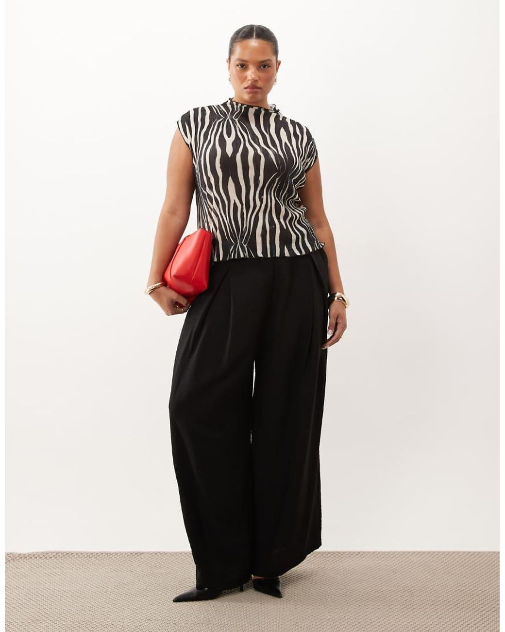 ASOS Black Asos Design Curve Sheer Crinkle Plisse High Neck Tank