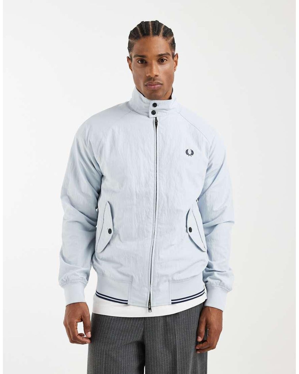 Fred Perry Gray Crinkle Harrington Jacket for men