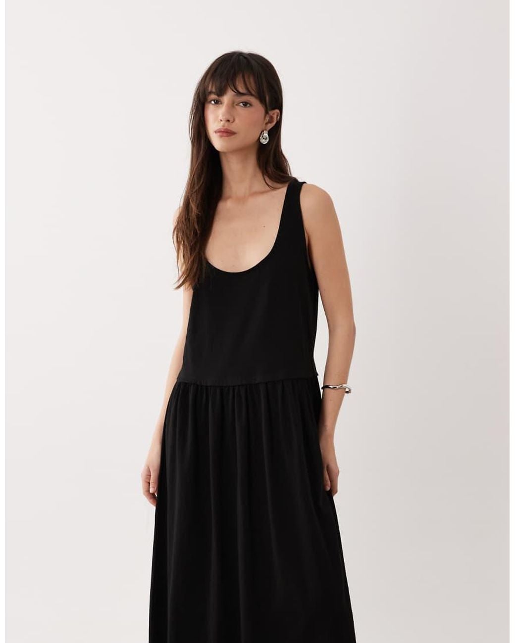 ASOS White Scoop Neck Drop Waist Midi Dress