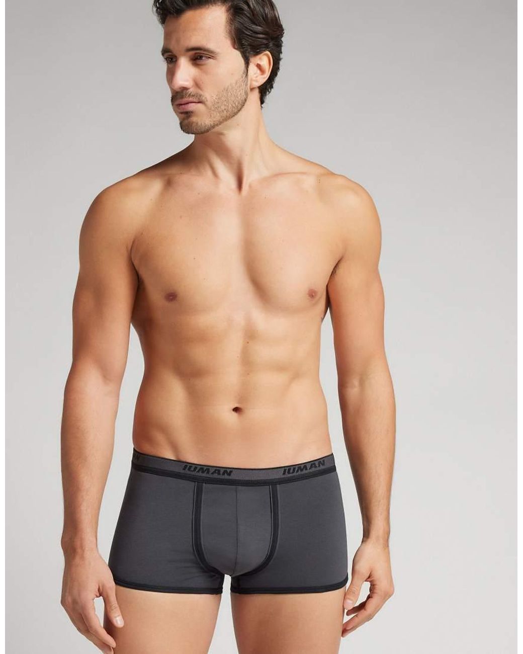 Intimissimi Gray Superior Cotton Boxers With Logo for men