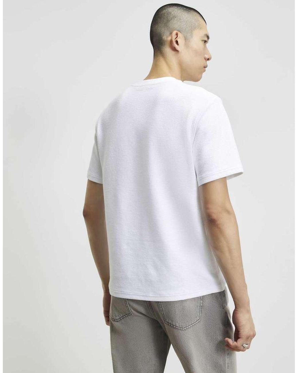 River Island White Regular Fit Cotton Henley Neck T-Shirt for men