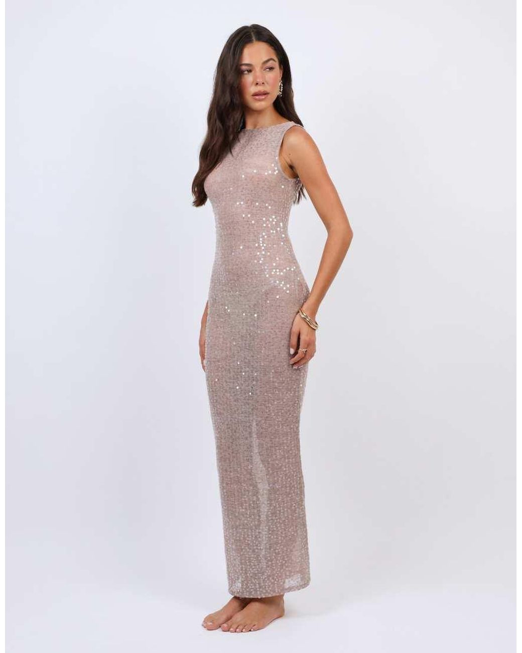 SIMMI White Sheer Sequin Beach Maxi Dress